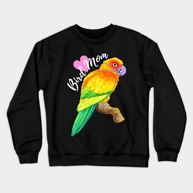 Bird Mom - Sun Conure Wears Mask Crewneck Sweatshirt by IvyLilyArt